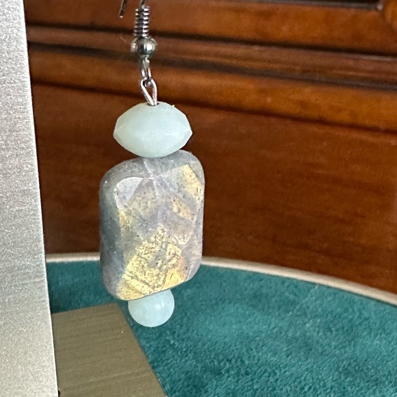 Labradorite and Aqua Marine earrings.  Great flash. - Picture 2 of 3